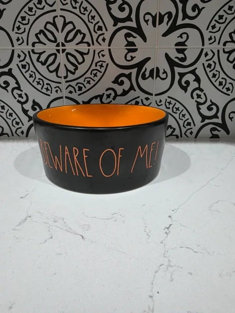 Large Halloween Dog Bowl Rae Dunn Beware Of Me Black And Orange 8" New